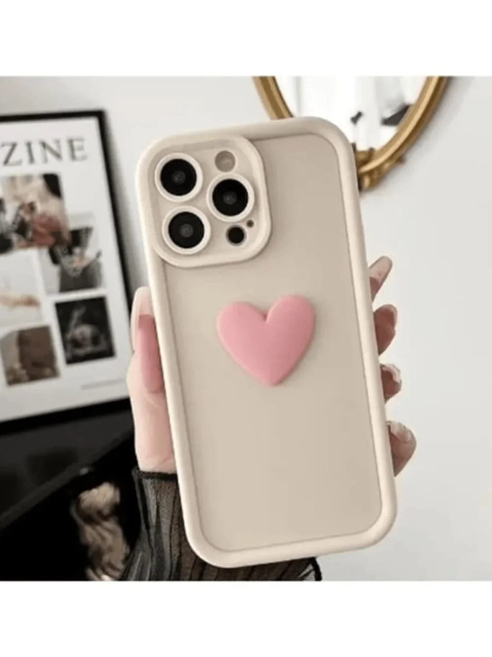 Soft 3d Heart Case for iPhone 16 Pro (white)